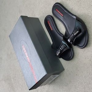 PRADA Authenic Leather Slides Sandals Flats Size 6.5/  36 1/2 with Box and Bag